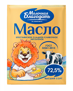 Масло Крестьянское сладко-сливочное несоленое МДЖ 72,5%, 180 г