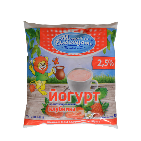 Йогурт ароматизированный «Клубника» в мягкой упаковке МДЖ 2,5% 